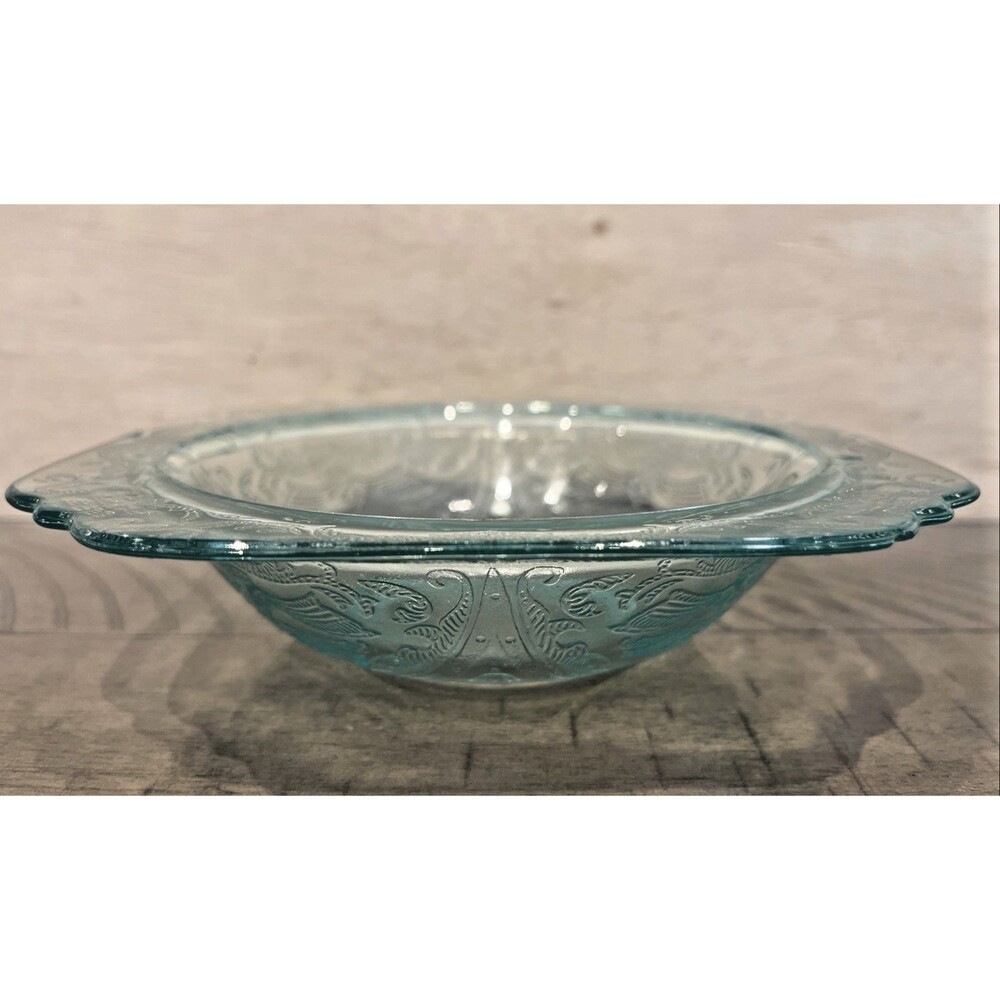 Vintage Indiana Glass Federal Madrid Recollection Bowl Light Teal Aqua Green
